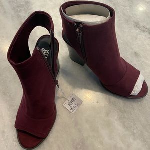 Faux suede peep toe booties